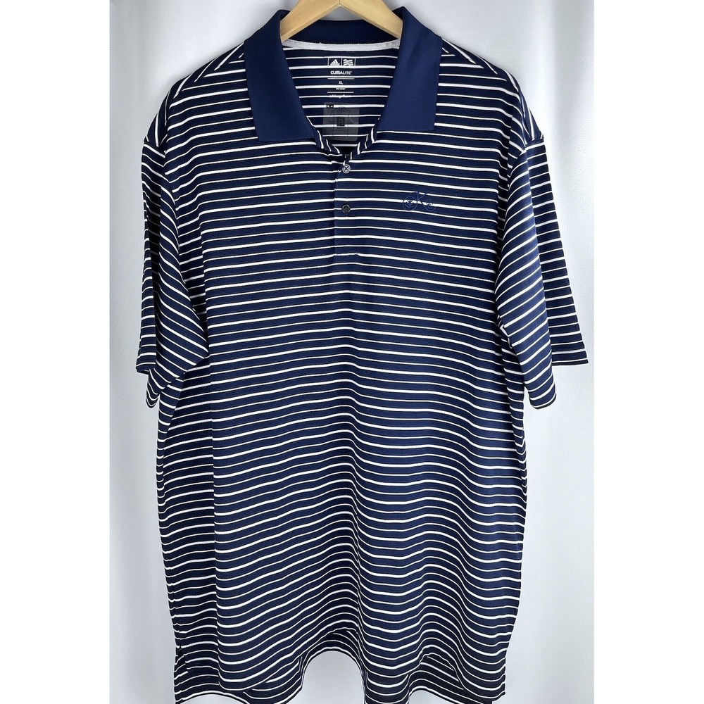Adidas Polo Shirt Men's XLarge Climalite Golf White Striped Casual Activewear